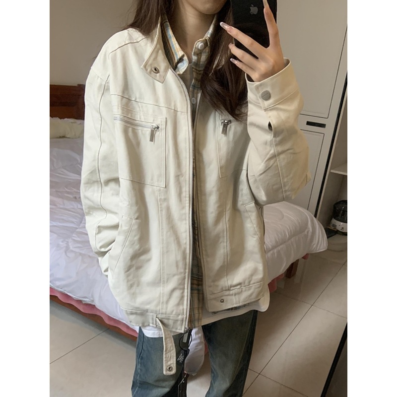 立领外套女2025新款春秋季美式复古百搭宽松男女款潮牌夹克上衣潮|undefined
