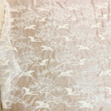 真丝皱棉线杏色仙鹤绣花面料女装上衣连衣裙礼服时尚春夏现货布料