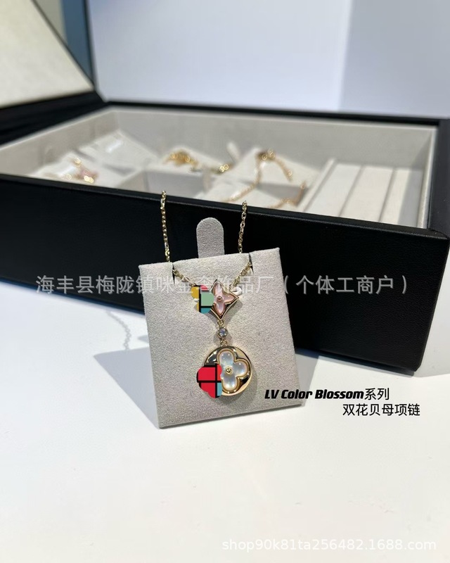 V金L驴家白贝母天然粉贝老花菱形项链银镀18k玫瑰金CNC精雕锁骨链|undefined