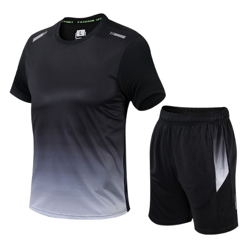 Traje de hombre de secado rápido, conjunto de dos piezas de pantalones cortos de manga corta para verano, venta al por mayor transfronteriza, ropa deportiva para hombre para atletismo y carrera