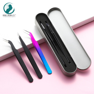 Factory direct supply beauty tools stainless steel grafting eyelash curler set planting eyelash tweezers golden feather clip flowering