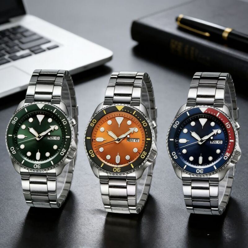 Cross-Border Business Spiral Crown 4-Hand Dial Business Quartz Watch Men's Waterproof Large Dial Dual Calendar Watch