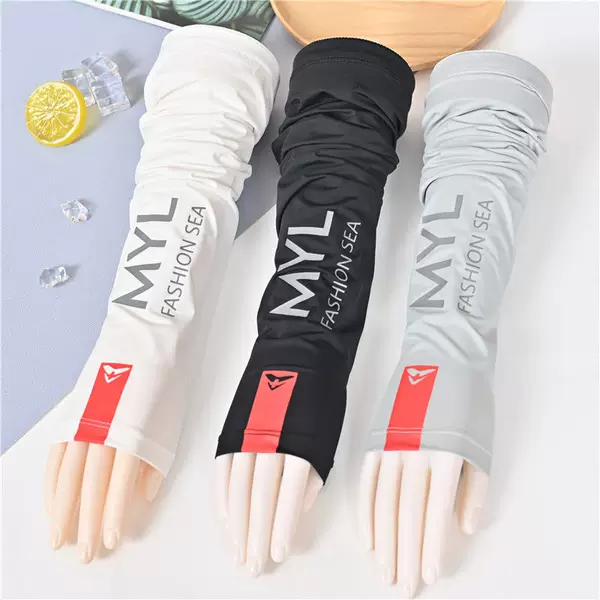 Sun Protection Ice Sleeve Men's and Women's Fashionable Exlonged Arm Guard Sleeve Long Solid Color Outdoor Driving Summer Student Ice Silk Sleeve
