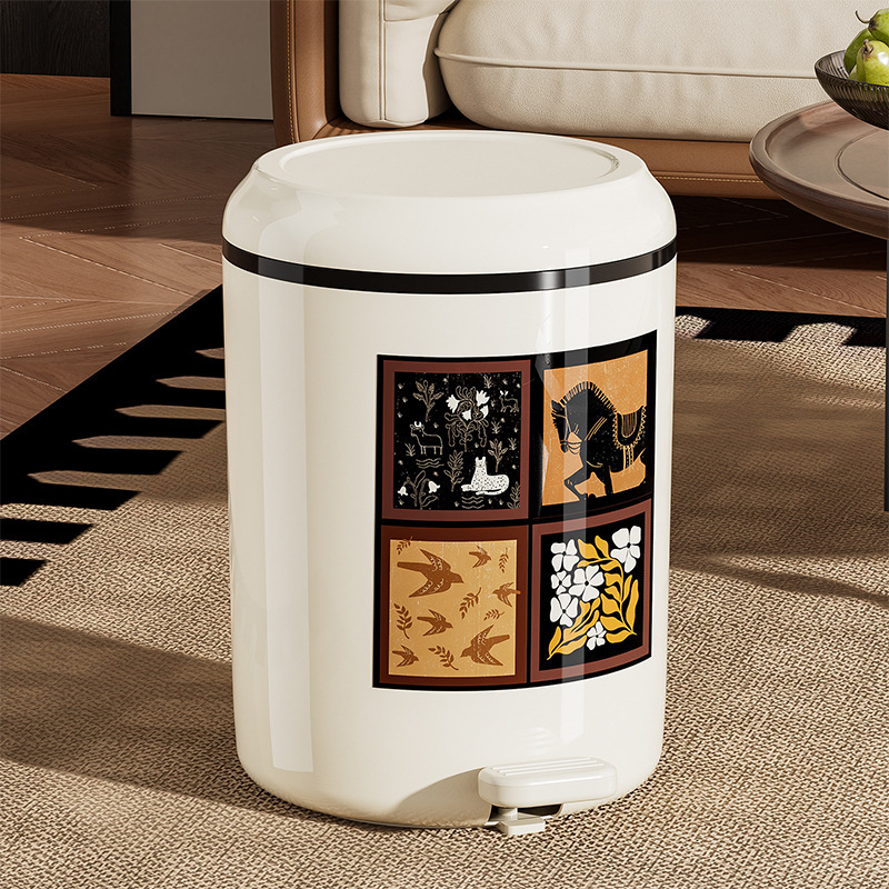 High-End Luxury Trash Can for Home Use in Kitchen, Living Room, Bathroom, and Restroom, with a Vintage Design, Foot Pedal, and Lid