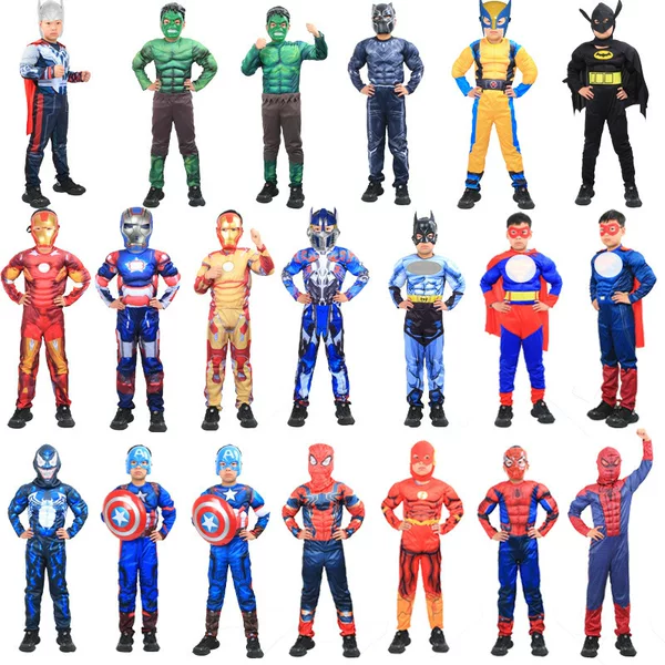 Halloween Captain America Spider-Man Hulk Two-Dimensional Muscle Children's Performance Cosplay Stage Costume