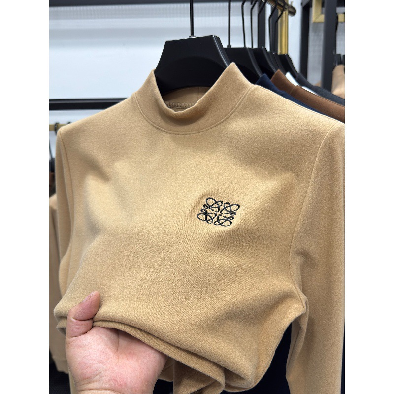 Men's Thermal Base Layer Half-High Collar Autumn and Winter Thickened Thermal Underwear Double-Sided Fleece Sweatshirt Long-Sleeve T-Shirt