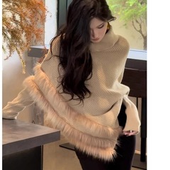 法式不规则披肩斗篷毛毛针织毛衣女秋冬千金感宽松气质设计感上衣