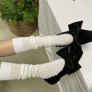 Spring and Summer thin calf socks vertical stripes pile socks women's ballet style breathable bow JK Japanese Lolita socks