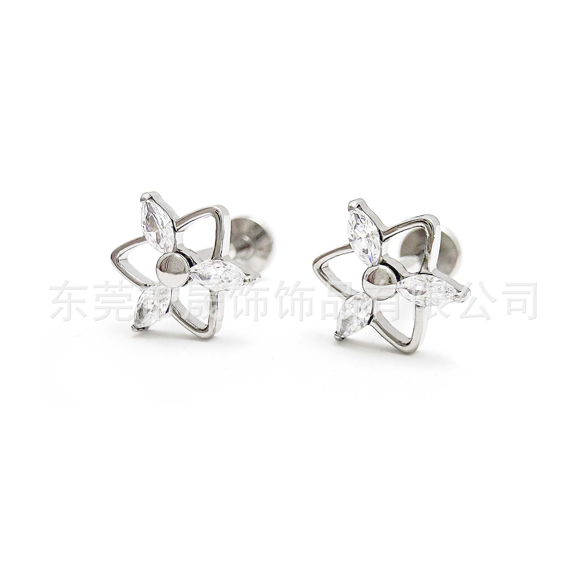 F136 Titanium 三角 Flower Cubic Zirconia Ear Stud Labret Stud G23 Implant Grade Titanium 人体 Piercing Jewelry Accessories 头 Cubic Zirconia 闪耀