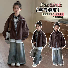 秋季中大女童休闲外套童装儿童女孩户外运动上衣立领冲锋衣拉链衫