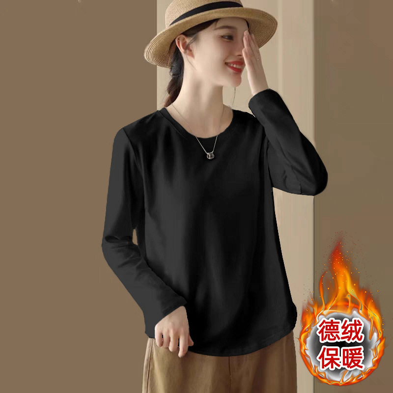 This Autumn and Winter New Curved Hem Design Slimming Look German Velvet Warm Long-Sleeved Bottoming Shirt with Top T-Shirt