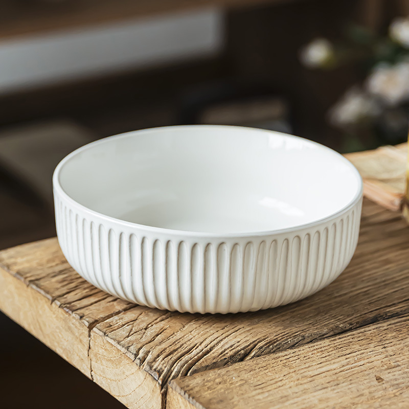 Tacos de cubierta de color sólido del estilo nórdico, cuenco redondo en relieve, cuenco de ensalada doméstico, cuenco de frutas, cuenco de verduras gruesas, cuenco de fideos de restaurante