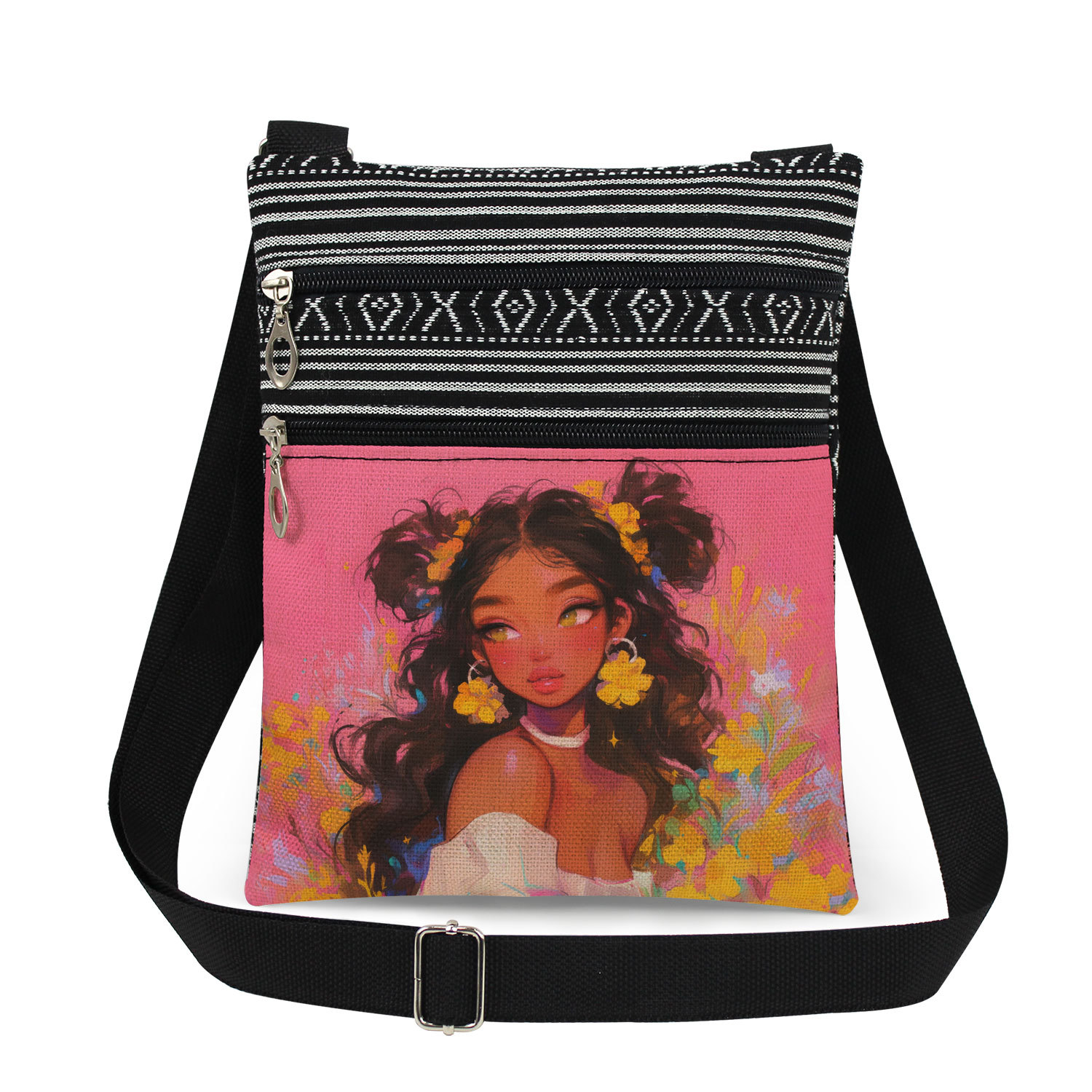Women's Canvas Human Flower Streetwear Square Zipper Messenger Bag display picture 1