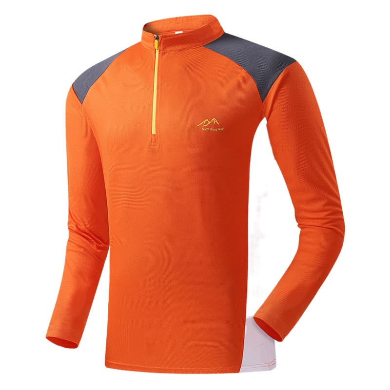 Outdoor mountaineering quick-drying clothes men's long-sleeved sports T-shirt hiking mountain running Stand Collar quick-drying clothes men's and women's same style clothes