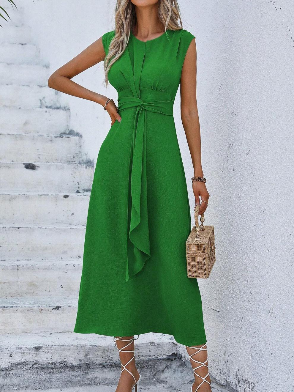327g Weight Midi Dress Dress Length Type Sleeveless Sleeve Length Sheath Dress Dresses Type Sleeveless Sleeve Type Polyester Fabric Type Elastic Waist Waist Line Holiday Occasion Round Neck Neckline Regular Fit Fit Type Solid Color Pattern Summer Season Women's Gender Streetwear Style Wholesale Women's Streetwear Solid Color Holiday Round Neck Sleeveless Sheath Dress 8
