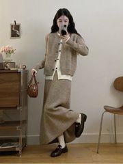 假两件针织时尚套装女秋冬新款洋气慵懒风时髦休闲半身裙两件套潮