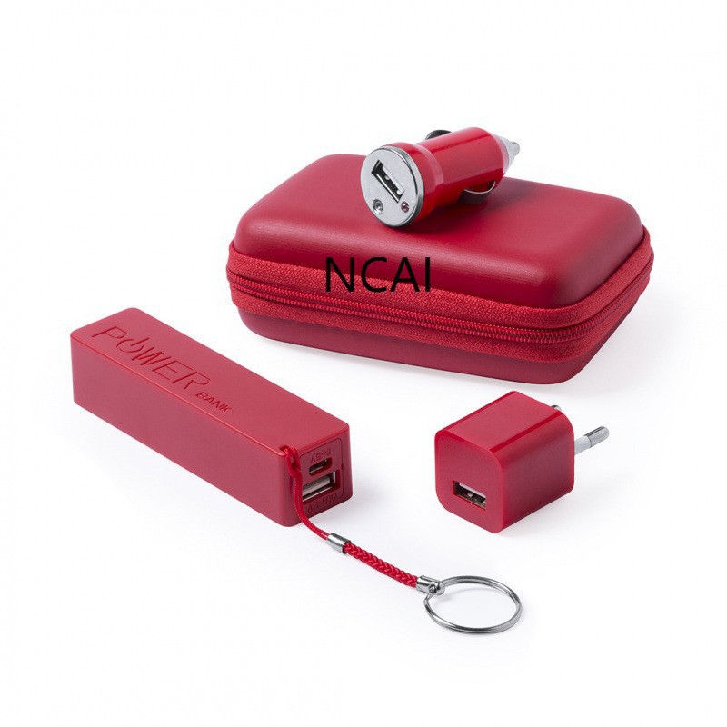 跨境礼品移动电源套装手机充电器三合一编织数据线耳机电源头便携