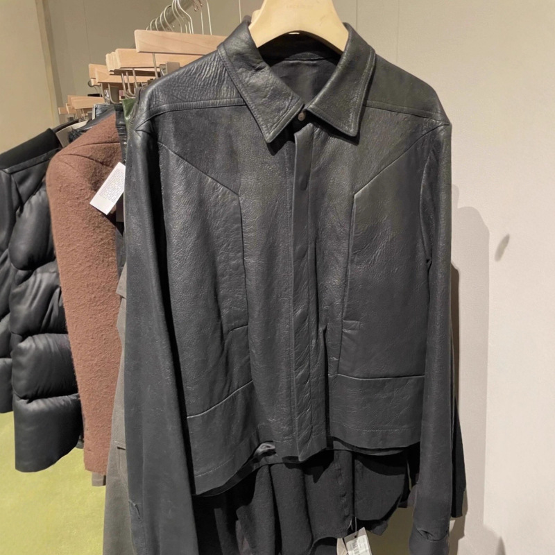 High Version Ro Style Short Niche Pleated Retro Deconstructed Loose Men's and Women's Workwear Leather Shirt Jacket Jacket High Version Ro Style Short Niche Pleated Retro Deconstructed Loose Men's and Women's Workwear Leather Shirt Jacket Jacket