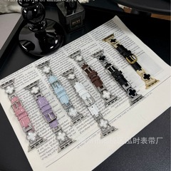 適用於蘋果iwatch10代98765432SE手錶時尚質感竹節紋貝母拼皮錶帶