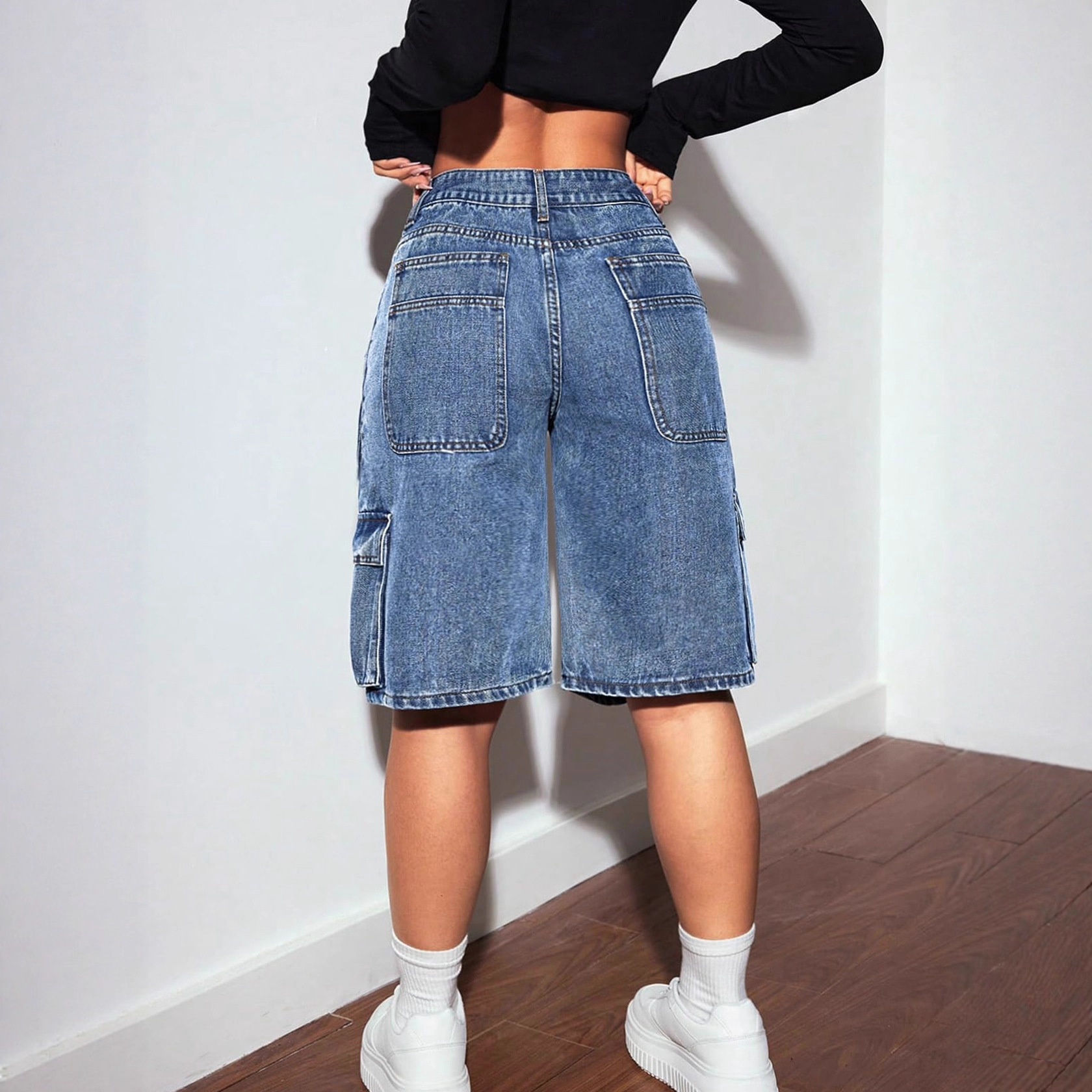 Women's Casual Straight Leg Jeans With Multiple Pockets - High Waist Washed Denim Pants For Streetwear & Daily Wear (Blue, S-Xxl)_ecoleips.com