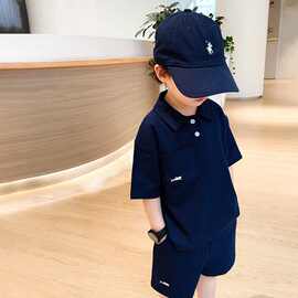 儿童运动Polo衫套装夏季薄款翻领上衣学生休闲短袖宽松短裤两件套