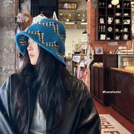 女明星出街～设计师款秋冬遮脸大檐针织盆帽厚实保暖粗棒针渔夫帽