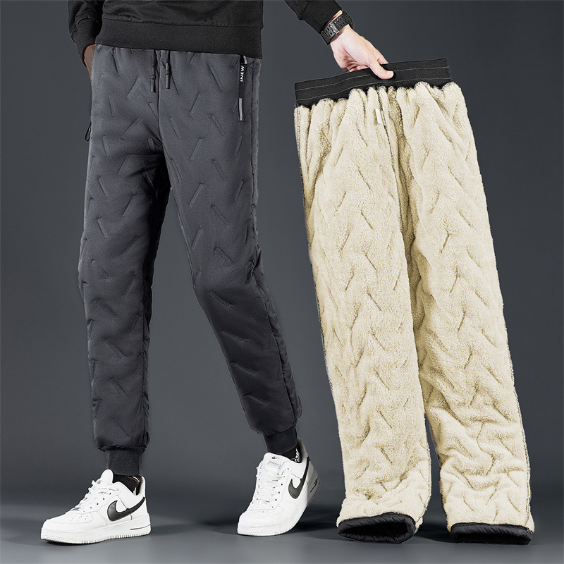 Pantalones de Cachemira invierno nuevos pantalones casuales gruesos forrados de lana de los hombres sueltos más tamaño pantalones largos de algodón cálido hombres