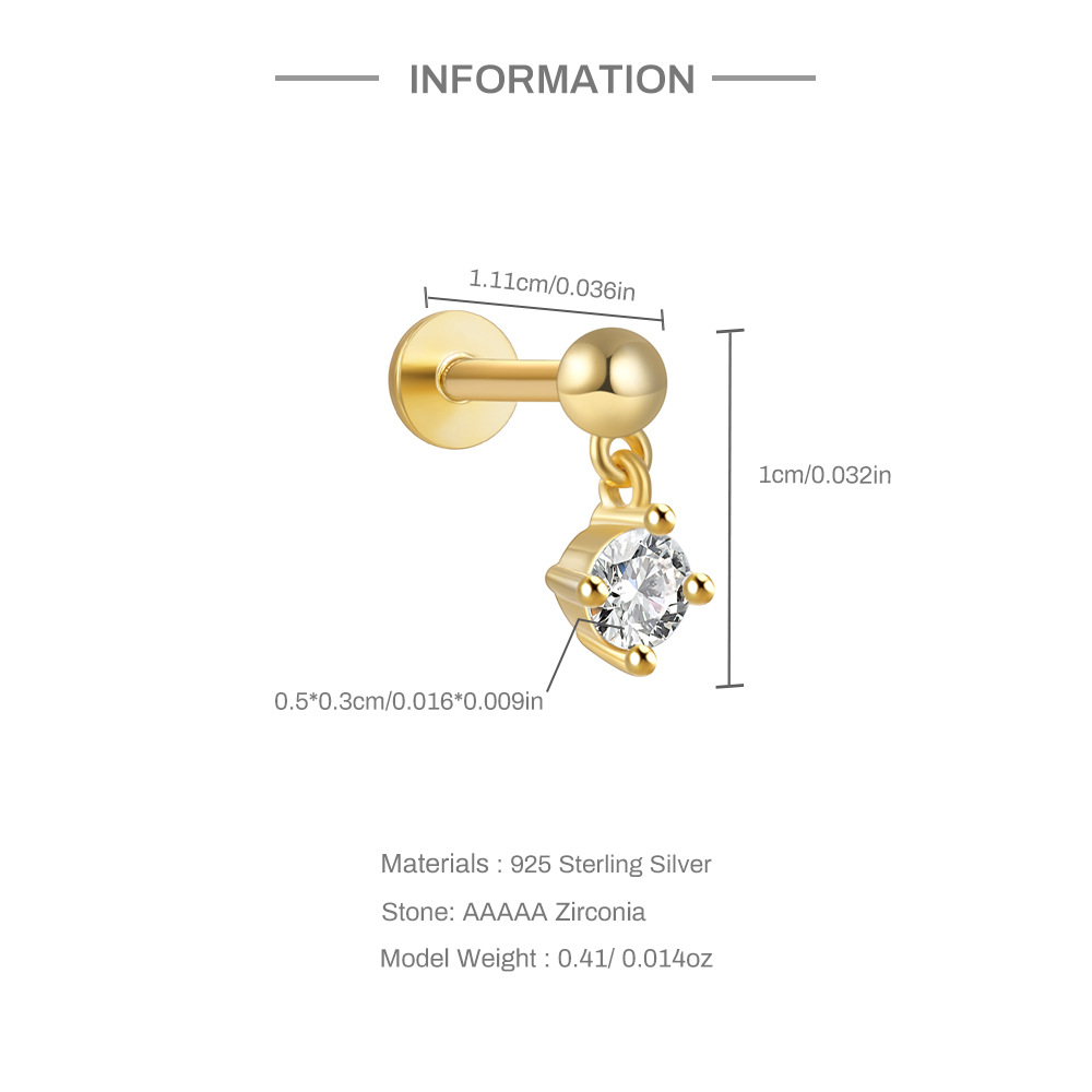 2g Weight Zircon Inlay Material Ear Studs Classification 1 Piece Quantity Daily Occasion 925 Sterling Silver Material Geometric Pattern Women's Gender Plating Design Simple Style Style 1 Piece Ear Cartilage Rings & Studs Simple Style Geometric 925 Sterling Silver Plating Zircon 6
