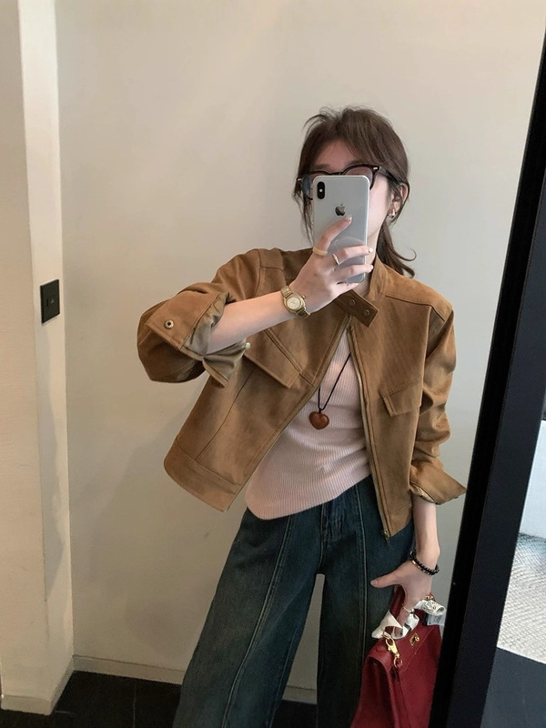 小个子麂皮绒外套女秋季宽松短款夹克上衣女G1532|undefined