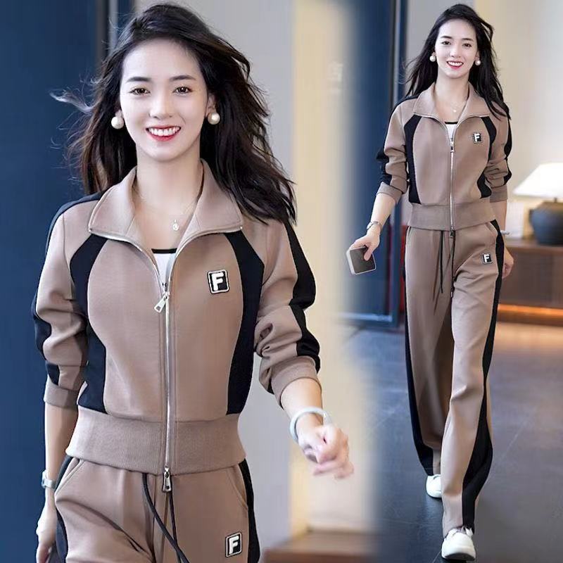 European casual sportswear suit women's 2024 spring and autumn new western-style age-reducing cardigan sweater trousers two-piece set