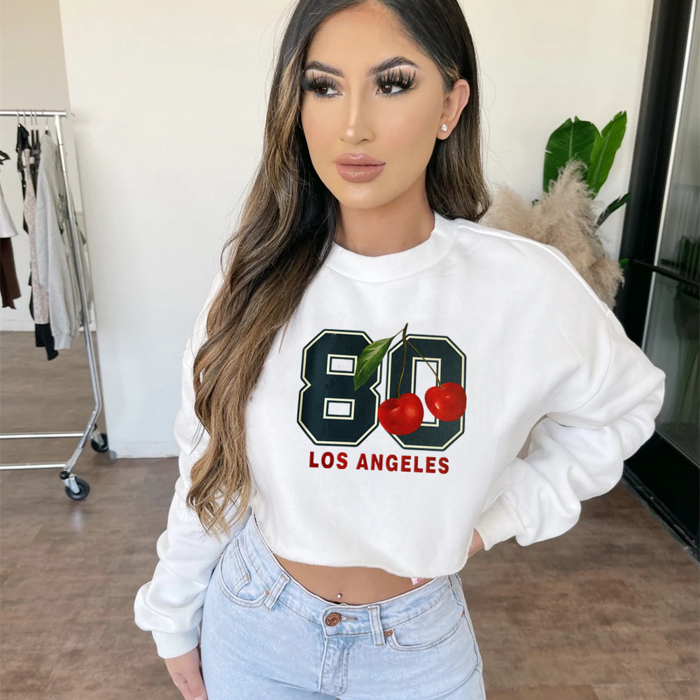 European and American Street Style Ins Internet Popular Trendy 80 Letter Hot Girl Women's Top Short Long Sleeve Sweat 2024 New