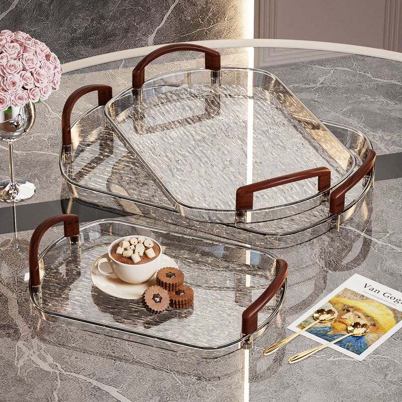 Cross-Border Light Luxury Transparent Dining Tray, High Aesthetic Value, Suitable for Home and Restaurant Gatherings, Thickened and Durable, Water Cup Holder