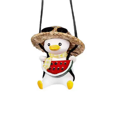 Car hanging, Ornaments Swing Duck Car Rearview - duck-in-straw-hat-and-sunglasses