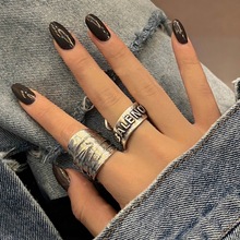 复古做旧欧美风字母戒指女小众设计情侣食指戒ins潮时尚个性指环