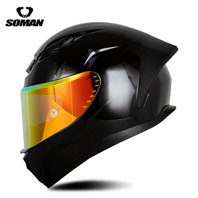 Motosiklet kaskı (dəbilqə) — SOMAN Motorcycle Racing Helmet Men - bright-black-with-tea-slices-revo-red-s