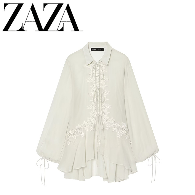 ZAZA custom-made European and American style wholesale women's fashion versatile elegant lapel embroidered lace shirt 5919203 ZAZA custom-made European and American style wholesale women's fashion versatile elegant lapel embroidered lace shirt 5919203