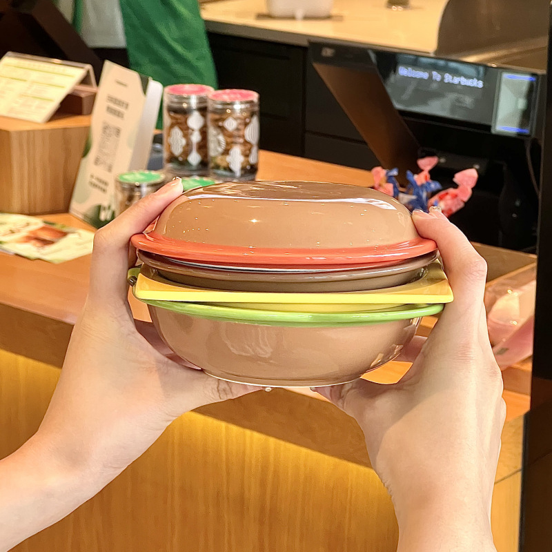 かわいい高颜値ハンバーガーボウルと皿セットクリエイティブデザート皿サラダボウルセラミック食器きれいな皿|undefined