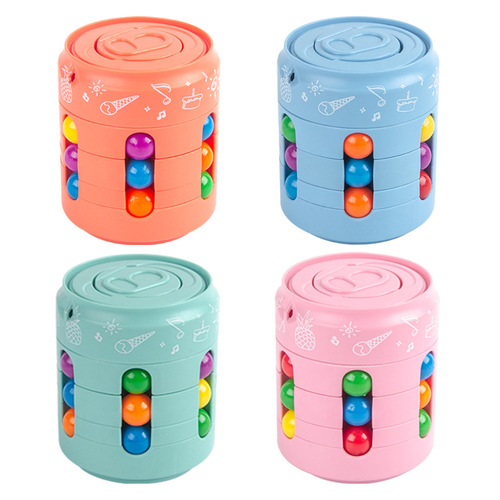 Cross-border best-selling children's toys: educational pull-tab cube, hamburger-shaped toy, magic beans, cola-inspired stress-relief fingertip spinner, and spinning top.