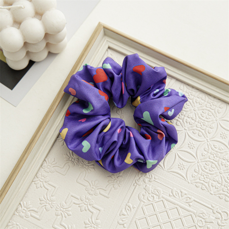 Changchun flower blue printing series large intestine hair band headgear cross-border elastic headrope satin hair band hair accessories_voghion.com