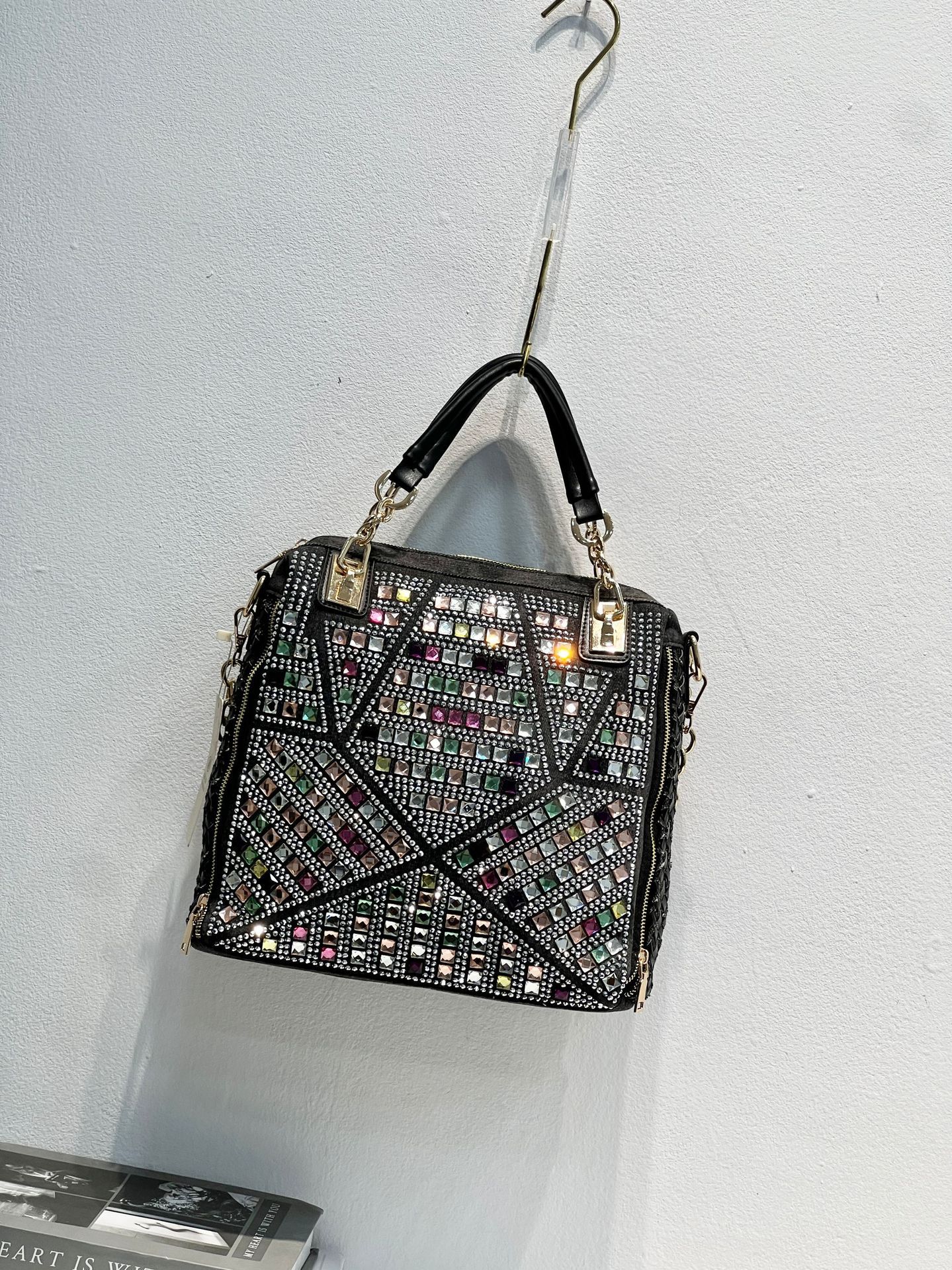 24 nuevos bolsos de mujer de moda tejida europea y americana, bolso de mezclilla de diamantes calientes, bolso de hombro de mensajero de viaje de gran capacidad con diamantes