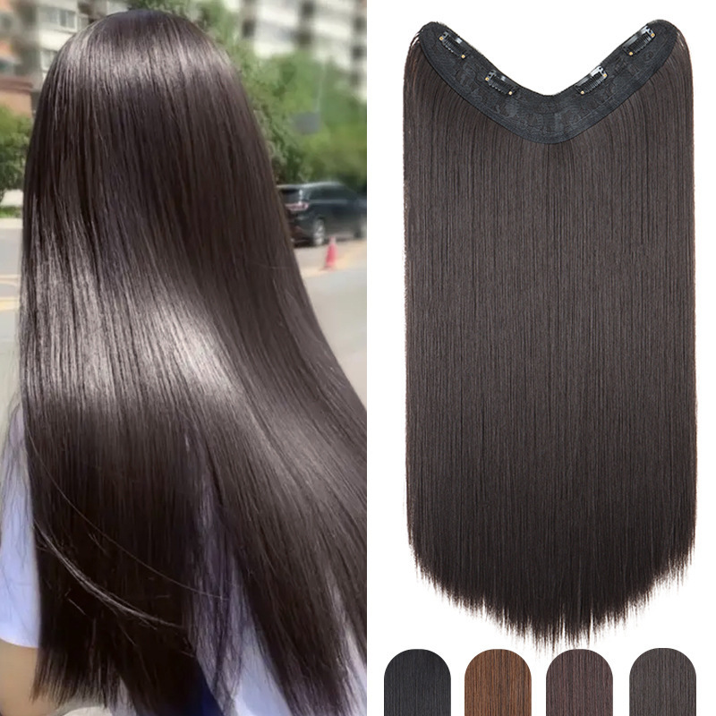 Women's Long Hair Clip-In Extensions, One-Piece Straight Hair, Lightweight, Invisible, Seamless, Realistic Hair, Volume-Enhancing, Fluffy Hair Extensions, Adhesive Patches