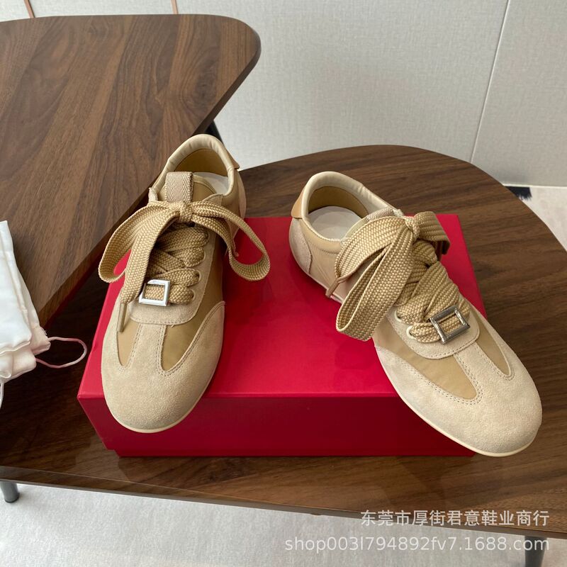 O磨合期~复古软底轻便休闲鞋系带防滑耐磨舒适德训鞋拼接百搭潮鞋|undefined
