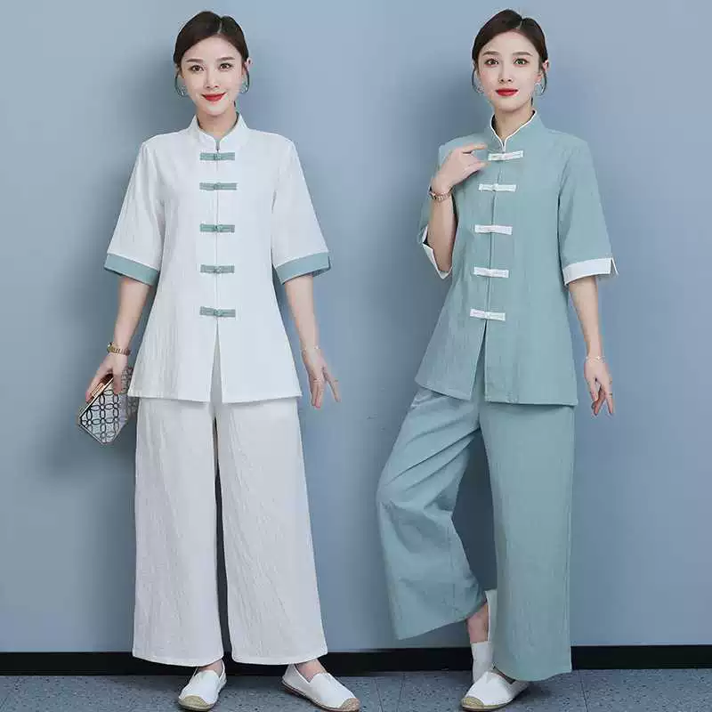 Костюм дзен в китайском стиле, женский костюм из хлопка и льна, чайный костюм, костюм для йоги, костюм в китайском стиле