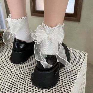 Japanese Style Sweet Mesh Bow Socks Girl Spring Summer Love Lolita Cute Jk Student Pile