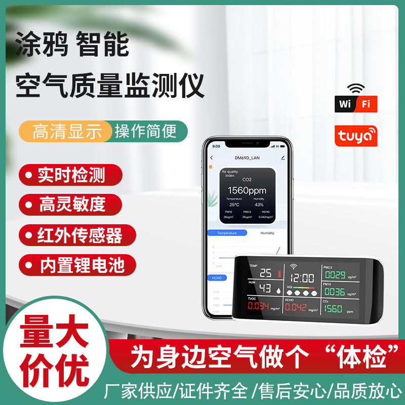 涂鸦WiFi 手机智能联动 二氧化碳分成多功能空气质量检测仪十合一