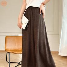 美丽诺精纺纯羊毛半身裙女高腰中长款显瘦遮肉百褶裙新款A字裙