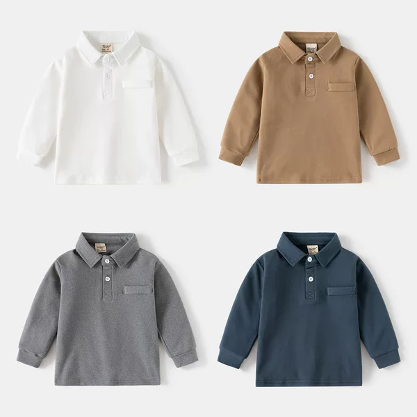 Children's Polo Shirt New Style Boys' Turn-Down Collar Thickened Long-Sleeve T-Shirt Korean Version Baby Autumn Top Children's Clothing
