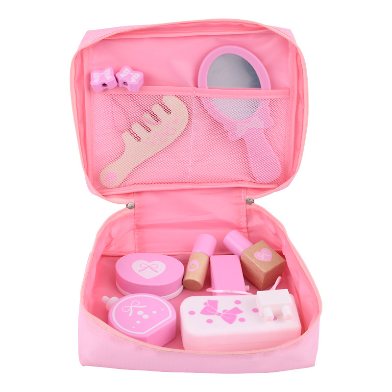De madera de los niños de madera de simulación chica maquillaje bolsa de cosméticos casa princesa vestidor maquillaje divertido traje juguetes