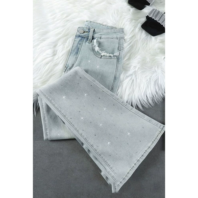 Горячие бриллиантовые джинсы микро-Ла женский 2024 новый летний тонкий с высокой талией