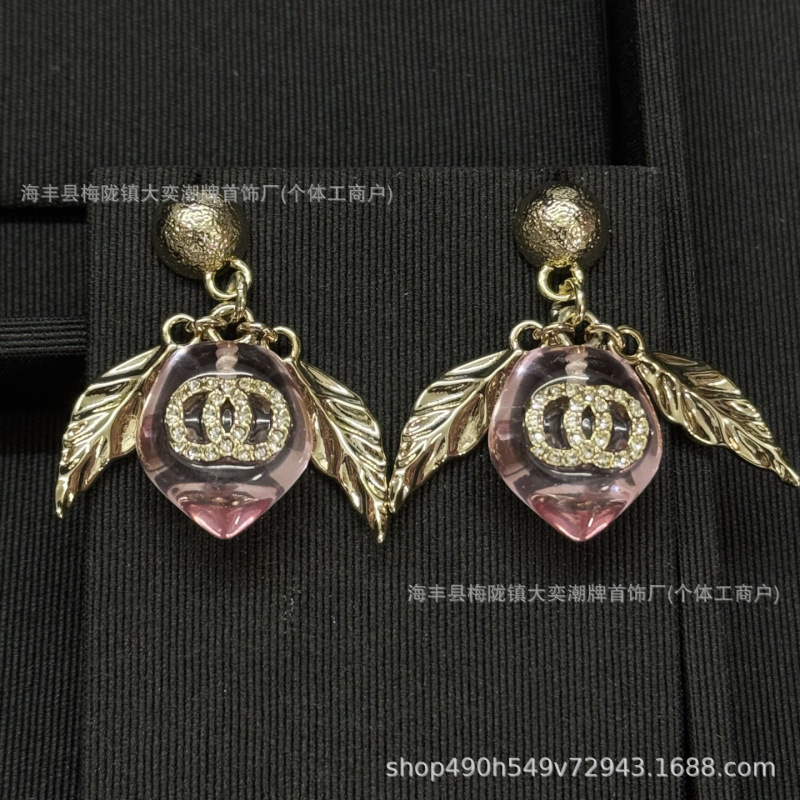 25b新款高版本小香风耳钉女 双C爱心蝴蝶耳环925耳针轻奢高级耳饰|undefined
